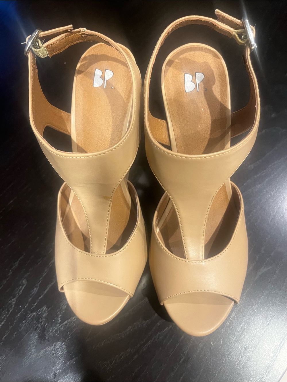 bp Tan Platform T-Strap Peep-Toe Sandals